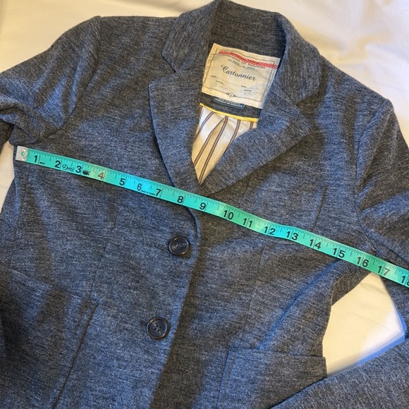 Anthropologie Cartonnier heather gray wool cropped blazer lined jacket size 0 - Picture 9 of 13